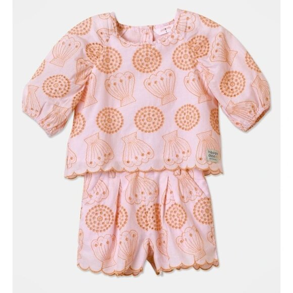 Toddler Girls 2T Jack & Milly Coral Shell Tee & Shorts Set Pink Beach Summer - Picture 1 of 12